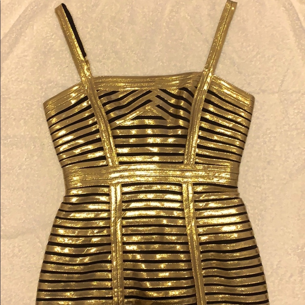 Gold Stripe Party Dress with Black Accents